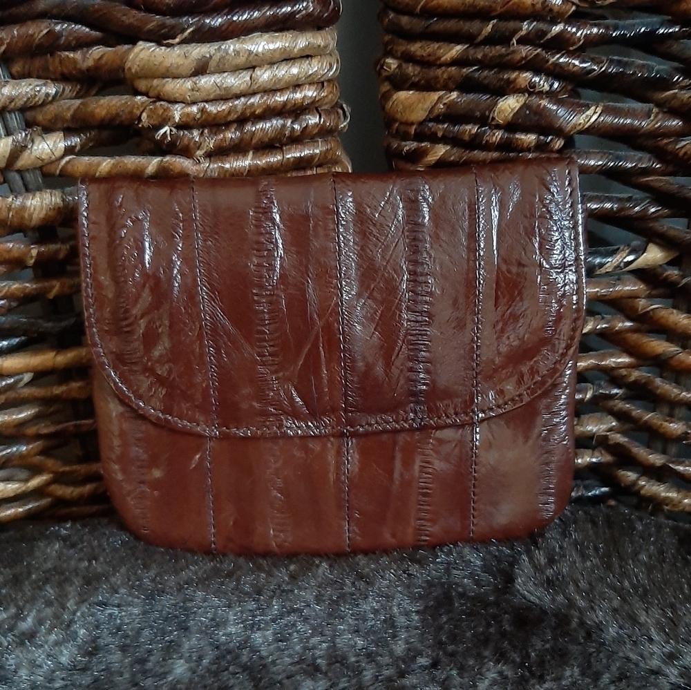 Vintage Eel Skin Change Purse Wallet Soft Brown Money Holder Organization Classy